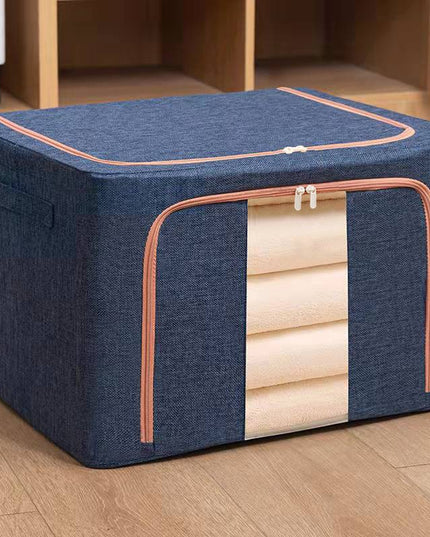 de Depozitare Pliabila, 24 L, din Bumbac si In,Fereastra Frontala, 2 Usi de Acces cu Fermoar Bidirectional, Cadru Metalic, Suport Baza Stabil din Plastic