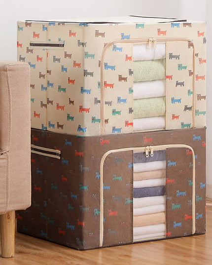 de Depozitare Pliabila, 24 L, Panza Oxford,Fereastra Frontala, 2 Usi de Acces cu Fermoar Bidirectional, Cadru Metalic, Suport Baza Stabil din Plastic, Imprimeu Catelus