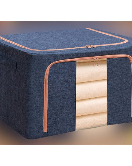 de Depozitare Pliabila, 24 L, din Bumbac si In,Fereastra Frontala, 2 Usi de Acces cu Fermoar Bidirectional, Cadru Metalic, Suport Baza Stabil din Plastic