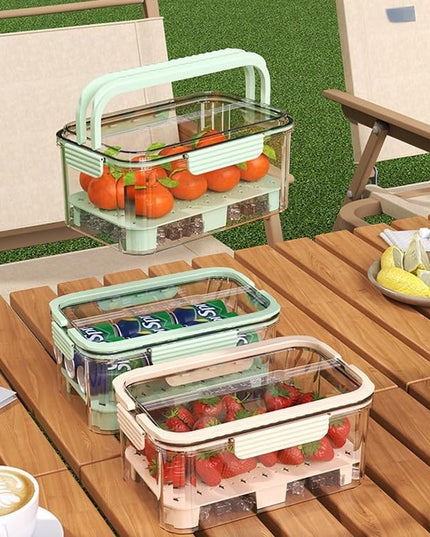 pentru Depozitare Alimente, de Uz Casnic, 2 Compartimente, Zona pentru Gheata, Mentinere Fresh, cu Maner, Material PET