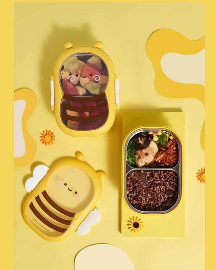 pentru Pranz, din PP si Otel Inoxidabil, Model Albina, 2 Compartimente, 301-500 ml