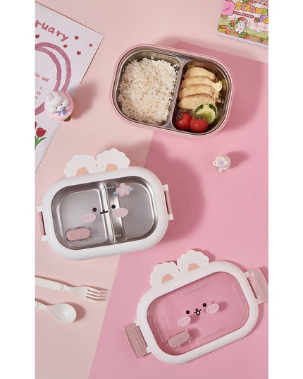 pentru Pranz sau Gustari, cu Doua Compartimente, Model Iepuras, pentru Copii si Adulti, Etansare, PP, Perfect pentru Scoala si Birou, 1000 mL