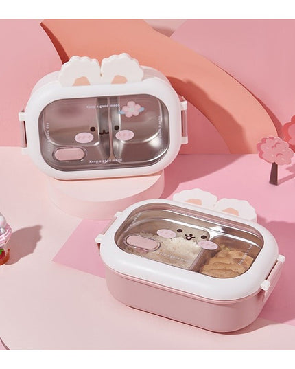 pentru Pranz sau Gustari, cu Doua Compartimente, Model Iepuras, pentru Copii si Adulti, Etansare, PP, Perfect pentru Scoala si Birou, 1000 mL