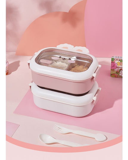 pentru Pranz sau Gustari, cu Doua Compartimente, Model Iepuras, pentru Copii si Adulti, Etansare, PP, Perfect pentru Scoala si Birou, 1000 mL