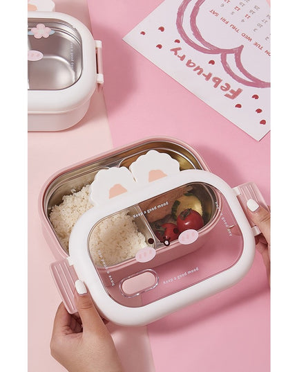 pentru Pranz sau Gustari, cu Doua Compartimente, Model Iepuras, pentru Copii si Adulti, Etansare, PP, Perfect pentru Scoala si Birou, 1000 mL