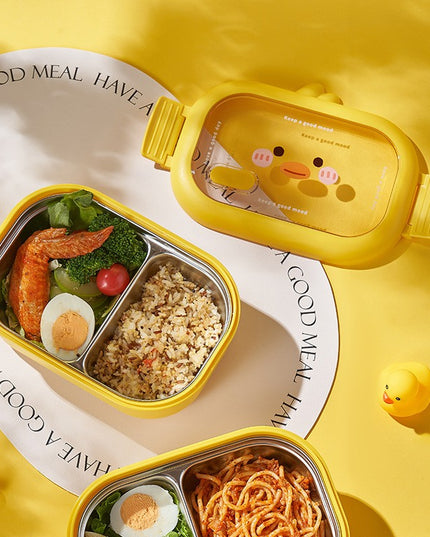 pentru Pranz sau Gustari, cu Doua Compartimente, Model Ratusca, pentru Copii si Adulti, Etansare, PP, Perfect pentru Scoala si Birou, 1000 mL