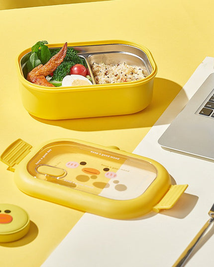 pentru Pranz sau Gustari, cu Doua Compartimente, Model Ratusca, pentru Copii si Adulti, Etansare, PP, Perfect pentru Scoala si Birou, 1000 mL