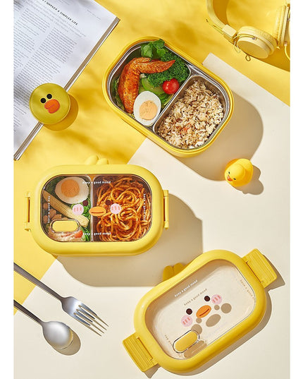 pentru Pranz sau Gustari, cu Doua Compartimente, Model Ratusca, pentru Copii si Adulti, Etansare, PP, Perfect pentru Scoala si Birou, 1000 mL