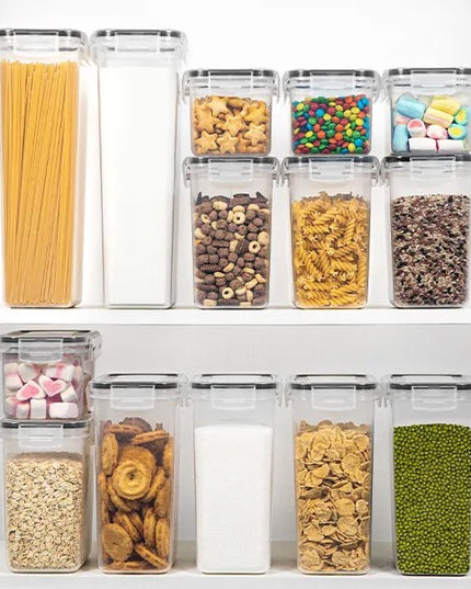 Cutii de depozitare alimente, din 14 Cutii pentru Condimente, Cereale, Cutii pentru Bucatarie, din Plastic PP, Cutii Alimentare, Diferite Dimensiuni, Transparente