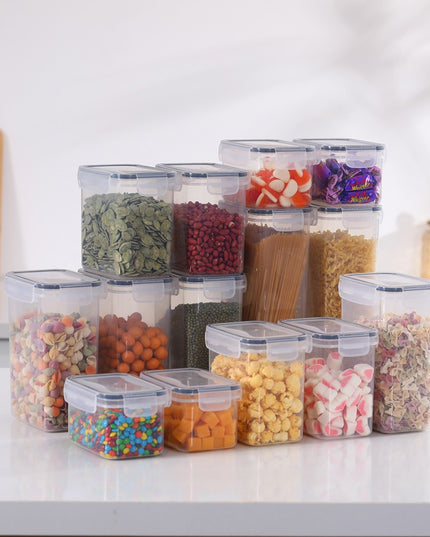 Cutii de depozitare alimente, din 14 Cutii pentru Condimente, Cereale, Cutii pentru Bucatarie, din Plastic PP, Cutii Alimentare, Diferite Dimensiuni, Transparente