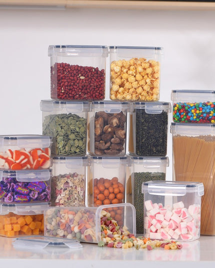 Cutii de depozitare alimente, din 15 Cutii pentru Condimente, Cereale, Cutii pentru Bucatarie, din Plastic PP, Cutii Alimentare, Diferite Dimensiuni, Transparente