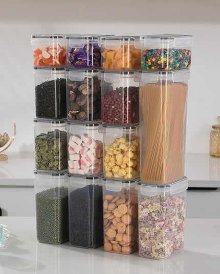 Cutii de depozitare alimente, din 15 Cutii pentru Condimente, Cereale, Cutii pentru Bucatarie, din Plastic PP, Cutii Alimentare, Diferite Dimensiuni, Transparente