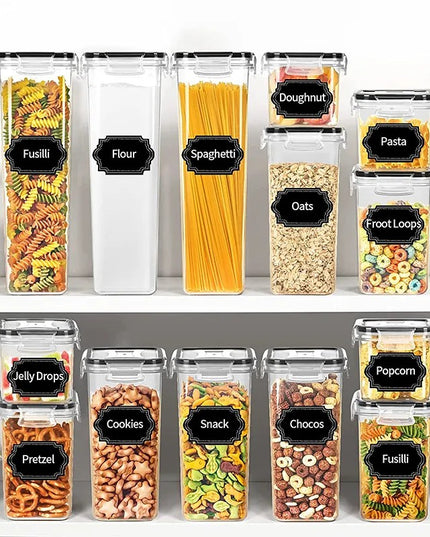 Cutii de depozitare alimente, din 16 Cutii pentru Condimente, Cereale, Cutii pentru Bucatarie, din Plastic PP, Cutii Alimentare, Diferite Dimensiuni, Transparente