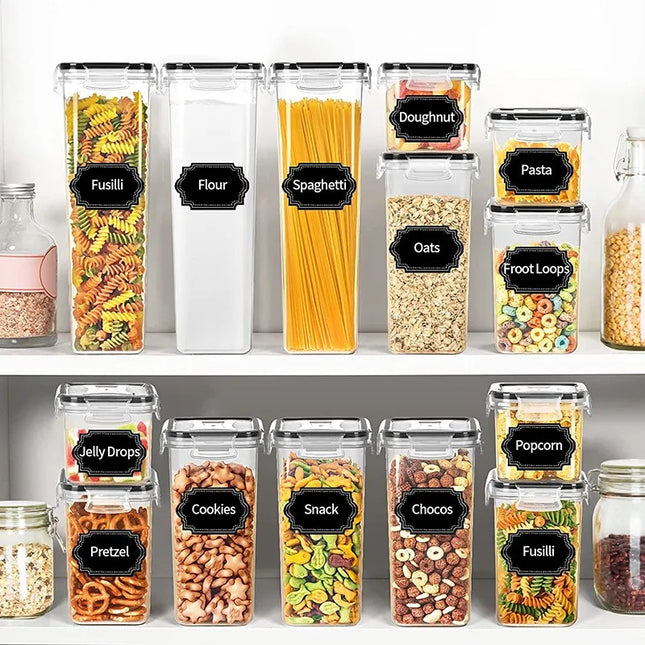 Cutii de depozitare alimente, din 16 Cutii pentru Condimente, Cereale, Cutii pentru Bucatarie, din Plastic PP, Cutii Alimentare, Diferite Dimensiuni, Transparente