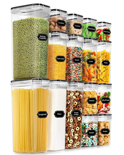 Cutii de depozitare alimente, din 16 Cutii pentru Condimente, Cereale, Cutii pentru Bucatarie, din Plastic PP, Cutii Alimentare, Diferite Dimensiuni, Transparente