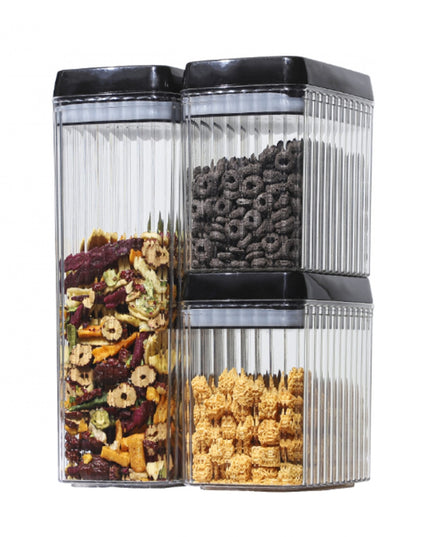 3 Recipiente din Plastic, pentru Alimente/Obiecte, Inchidere Ermetica, Textura Ondulata, .5l, l