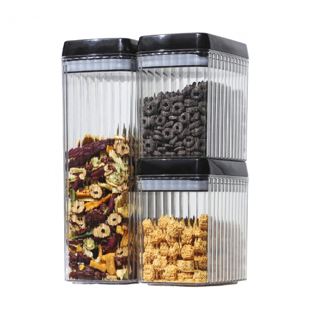 3 Recipiente din Plastic, pentru Alimente/Obiecte, Inchidere Ermetica, Textura Ondulata, .5l, l