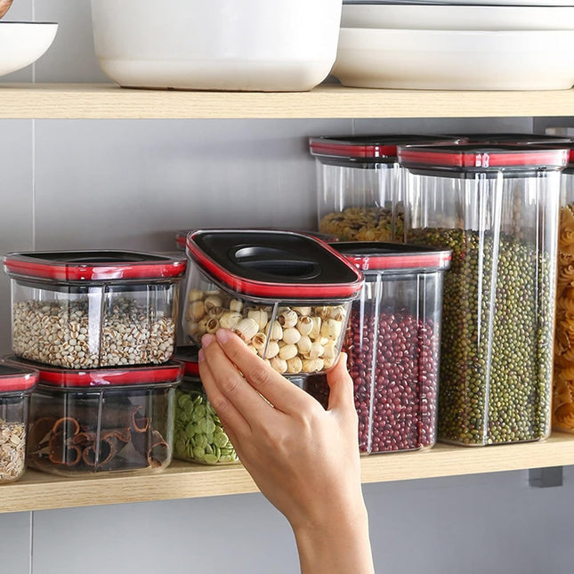 Cutii de Depozitare Alimente, din 5 Cuti de tip Container, Recipiente pentru Cereale in Bucatarie, Transparente cu Capac