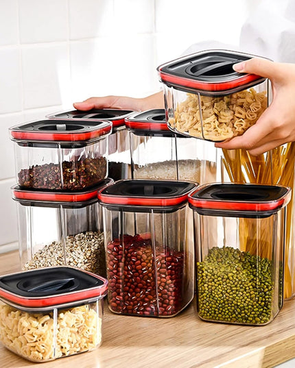 Cutii de Depozitare Alimente, din 5 Cuti de tip Container, Recipiente pentru Cereale in Bucatarie, Transparente cu Capac