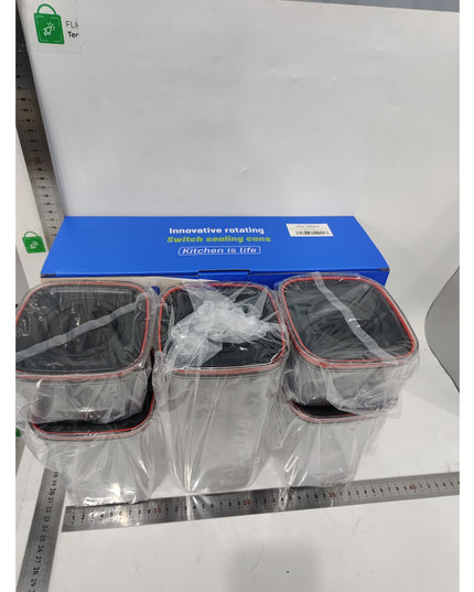 Cutii de Depozitare Alimente, din 5 Cuti de tip Container, Recipiente pentru Cereale in Bucatarie, Transparente cu Capac