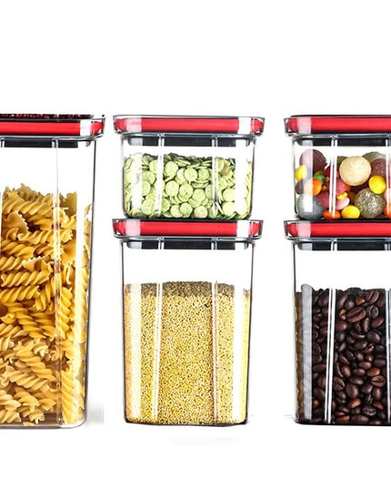 Cutii de Depozitare Alimente, din 5 Cuti de tip Container, Recipiente pentru Cereale in Bucatarie, Transparente cu Capac