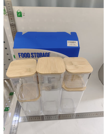 Cutii de Depozitare Alimente, din 5 Cutii de tip Container, Cutii pentru Cereale, din Plastic, Capac din Bambuc, 1pc 0.5 l. 2pc 0.8 l, 2pc 1.2 l, 1pc 1.9 l, Transparente