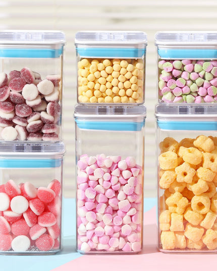 Cutii de Depozitare Alimente, din 6 Cutii de tip Container, l, l, l, Recipiente pentru Cereale in Bucatarie, Transparente cu Capac