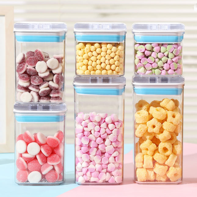 Cutii de Depozitare Alimente, din 6 Cutii de tip Container, l, l, l, Recipiente pentru Cereale in Bucatarie, Transparente cu Capac