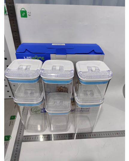 Cutii de Depozitare Alimente, din 6 Cutii de tip Container, l, l, l, Recipiente pentru Cereale in Bucatarie, Transparente cu Capac