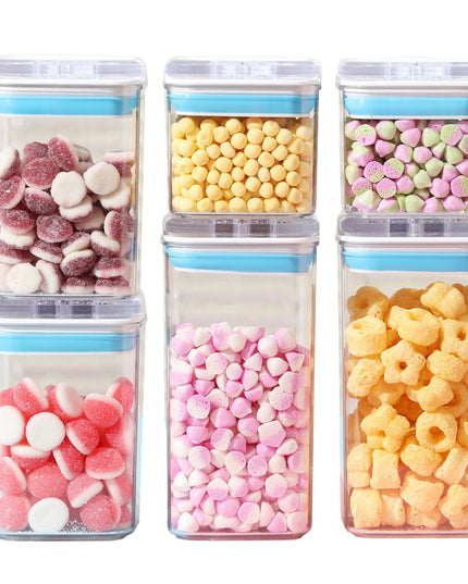 Cutii de Depozitare Alimente, din 6 Cutii de tip Container, l, l, l, Recipiente pentru Cereale in Bucatarie, Transparente cu Capac