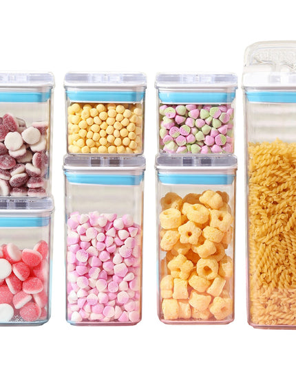 Cutii de Depozitare Alimente, din 7 Cutii de tip Container, l, l, l, l, Recipiente pentru Cereale in Bucatarie, Transparente cu Capac