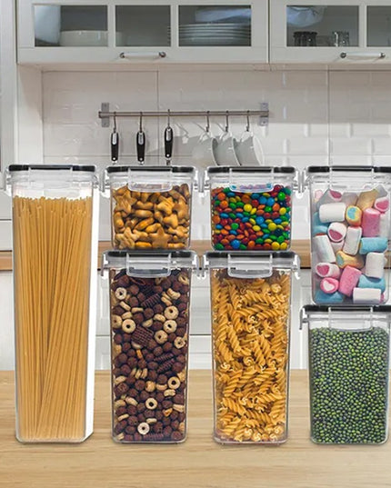 Cutii de depozitare alimente, din 7 Cutii pentru Condimente, Cereale, Cutii pentru Bucatarie, din Plastic PP, Cutii Alimentare, Diferite Dimensiuni, Transparente