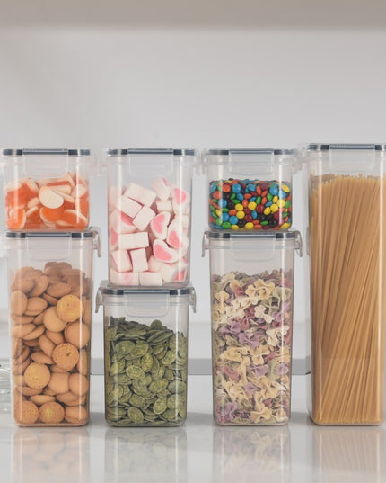 Cutii de depozitare alimente, din 7 Cutii pentru Condimente, Cereale, Cutii pentru Bucatarie, din Plastic PP, Cutii Alimentare, Diferite Dimensiuni, Transparente