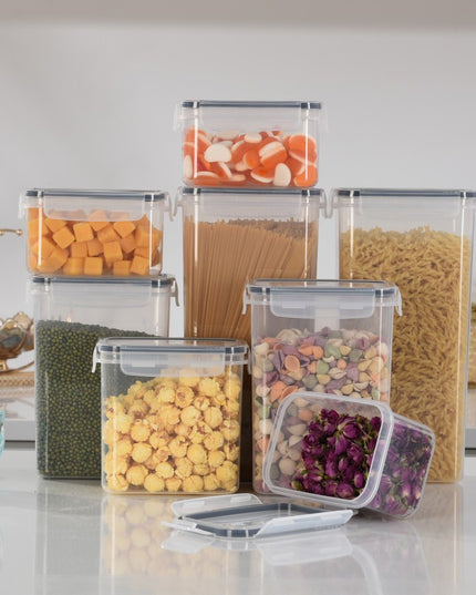 Cutii de depozitare alimente, din 8 Cutii pentru Condimente, Cereale, Cutii pentru Bucatarie, din Plastic PP, Cutii Alimentare, Diferite Dimensiuni, Transparente