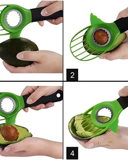 Cutit 3in1 pentru Avocado, Cutit, Scoatere Miez si Feliator Pulpa, din PP si Otel Inoxidabil
