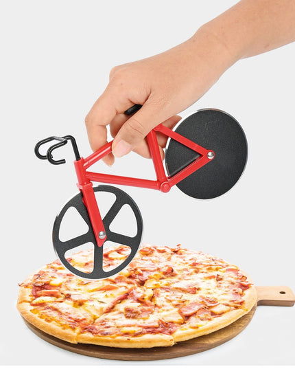 Cutit pizza creativ in forma de bicicleta, cu suport pentru cutit,otel/PP