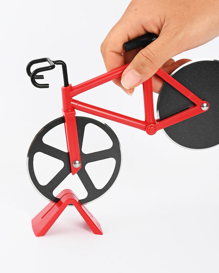 Cutit pizza creativ in forma de bicicleta, cu suport pentru cutit,otel/PP