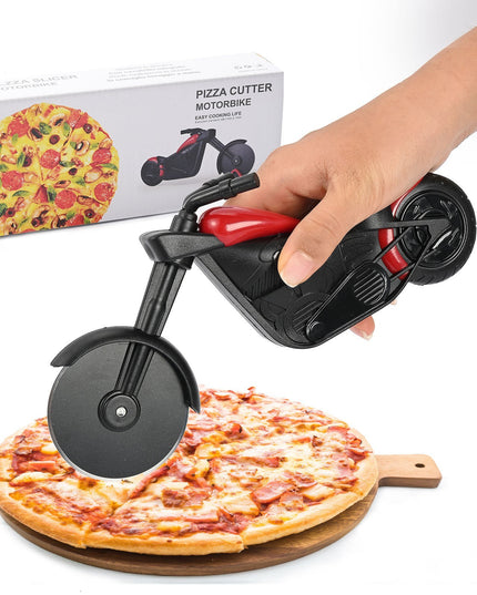 Cutit pizza creativ in forma de bicicleta, cu suport pentru cutit,otel/PP