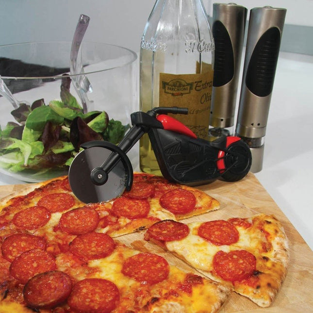 Cutit pizza creativ in forma de motocicleta, cu suport pentru cutit,otel/PP