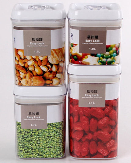 Cuutii de Depozitare Alimente, din 4 Cutii pentru Condimente in Bucatarie, Cutii de tip Container, Diferite Dimensiuni, cu Capac Ermetic, din Plastic PP