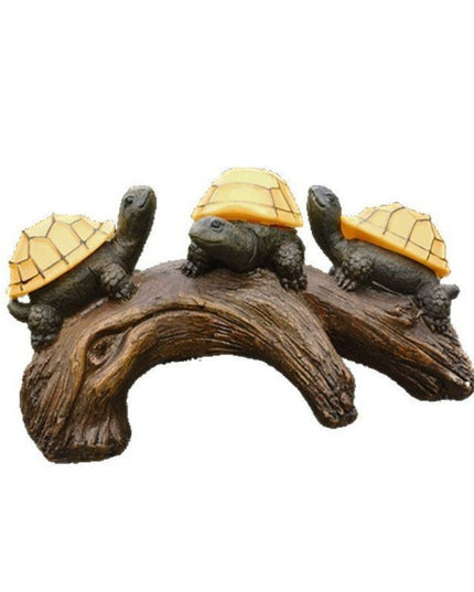 Decoratiune Ornament pentru Gradina, Decoratiune pentru Gradina, Model 3 Broscute Testoase Asezate pe Bustean, Lumini LED