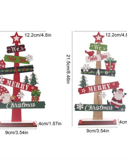 Decoratiune de Craciun din Lemn, pentru Masa, Scris We Wish You A Merry Christmas, Model Bradut