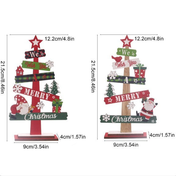 Decoratiune de Craciun din Lemn, pentru Masa, Scris We Wish You A Merry Christmas, Model Bradut