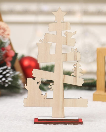 Decoratiune de Craciun din Lemn, pentru Masa, Scris We Wish You A Merry Christmas, Model Bradut