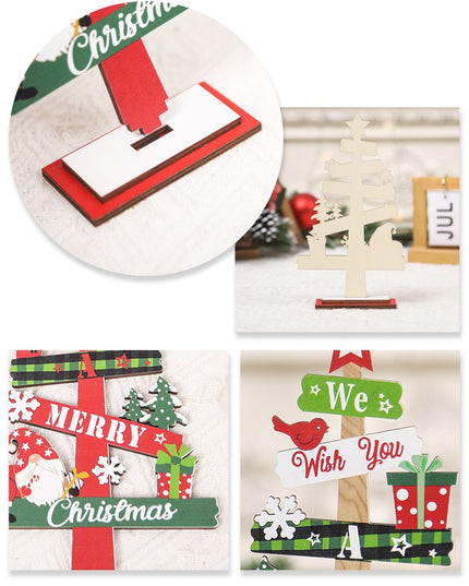 Decoratiune de Craciun din Lemn, pentru Masa, Scris We Wish You A Merry Christmas, Model Bradut