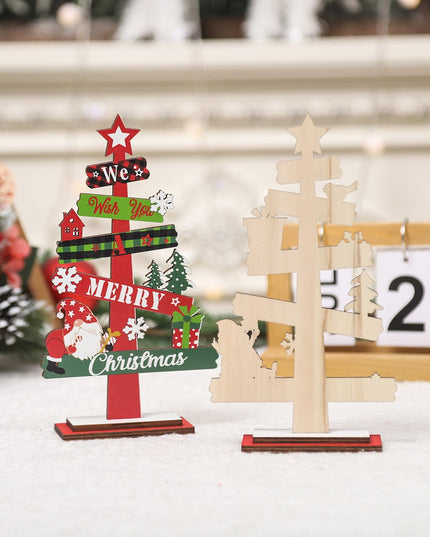 Decoratiune de Craciun din Lemn, pentru Masa, Scris We Wish You A Merry Christmas, Model Bradut