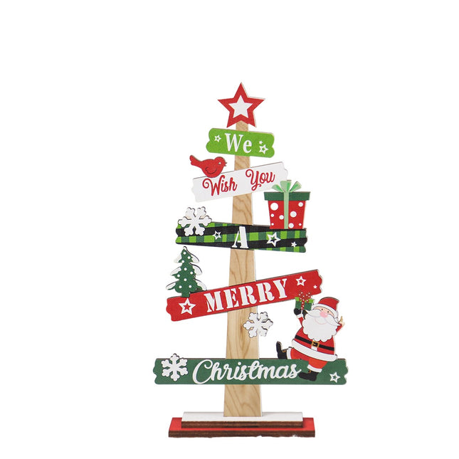 Decoratiune de Craciun din Lemn, pentru Masa, Scris We Wish You A Merry Christmas, Model Bradut