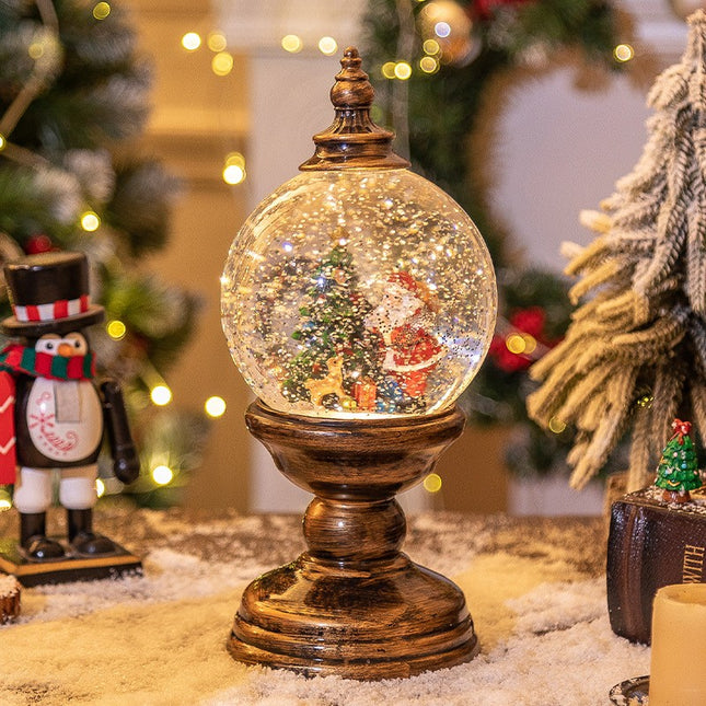 Decoratiune Craciun, Tip Felinar, Glob , Figurine Mos Craciun si Brad, 3 Moduri, Functie Muzicala, Zapada in Miscare, Functioneaza Cu Baterii ( 3 x AA neincluse), Cablu USB (Inclus), Model Vintage