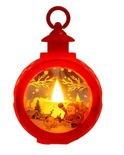 Decoratiune Craciun tip Felinare cu baterii, ,Lumanare cu geam si inscriptie Mos Craciun cu sanie,lumina