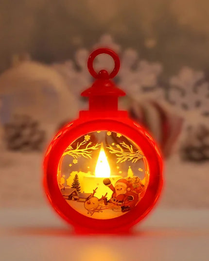 Decoratiune Craciun tip Felinare cu baterii, ,Lumanare cu geam si inscriptie Mos Craciun cu sanie,lumina